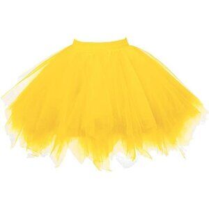 Women's Short Vintage Ballet Bubble Puffy Tutu Petticoat Skirt Yellow Gold